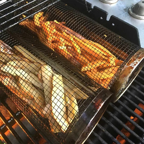 🔥 360° Rolling Grill Basket – Keep Veggies Together, Flip with Less Fuss