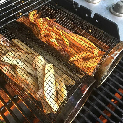 🔥 360° Rolling Grill Basket – Keep Veggies Together, Flip with Less Fuss