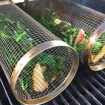 🔥 360° Rolling Grill Basket – Keep Veggies Together, Flip with Less Fuss