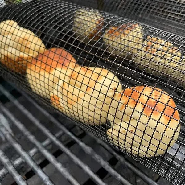 🔥 360° Rolling Grill Basket – Keep Veggies Together, Flip with Less Fuss