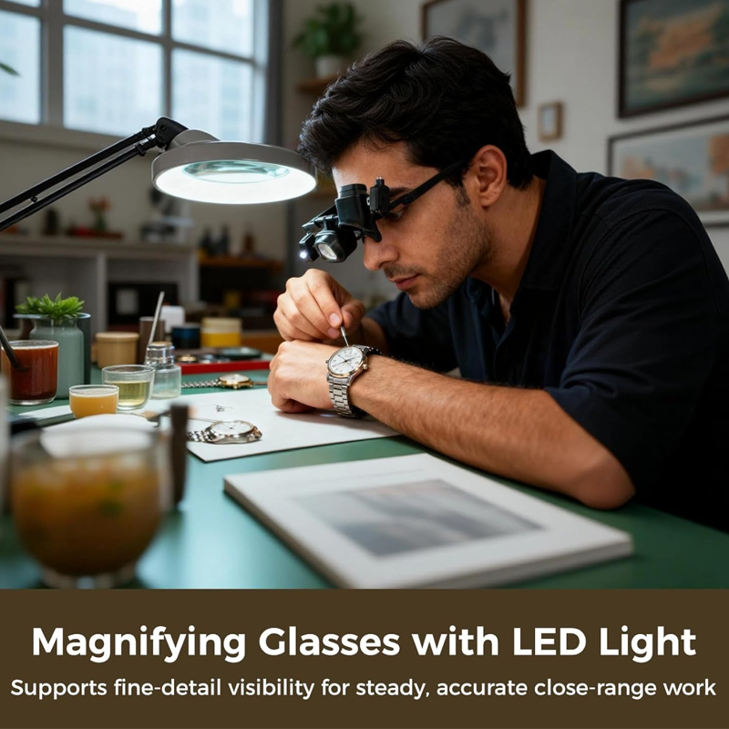 See Tiny Details Hands-Free — LED Magnifying Glasses 2X–24X