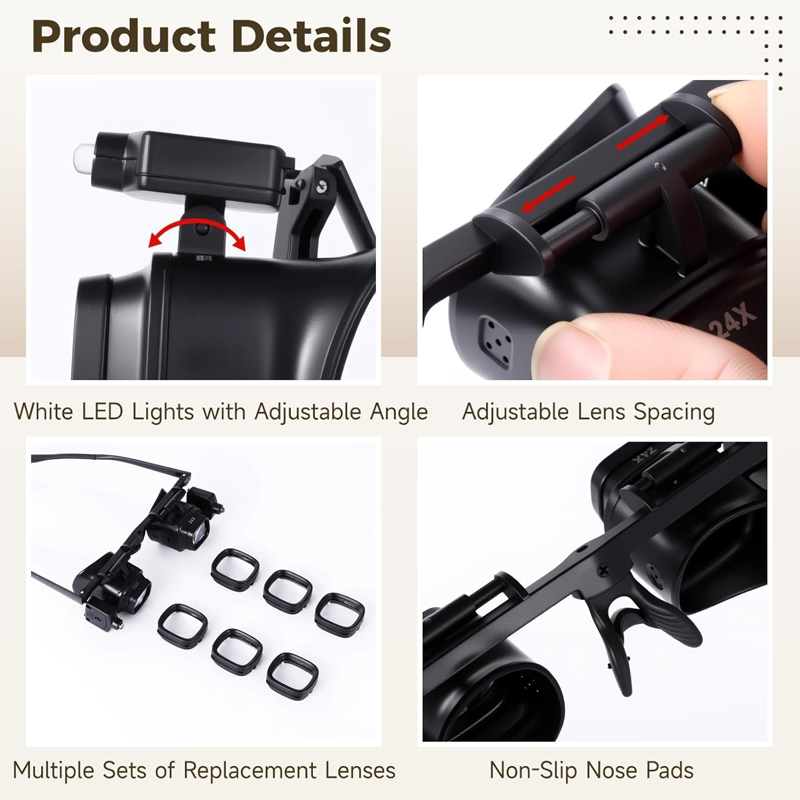 See Tiny Details Hands-Free — LED Magnifying Glasses 2X–24X