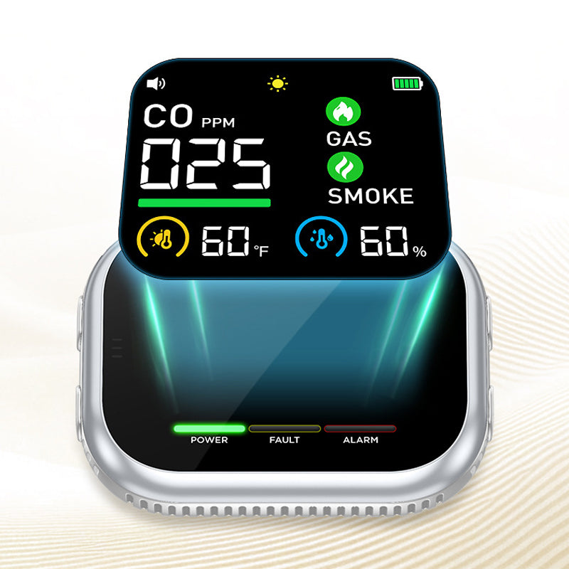 🛡️ Multi-Function Home Air Monitor – LCD Display, Audible Alerts & Battery Backup