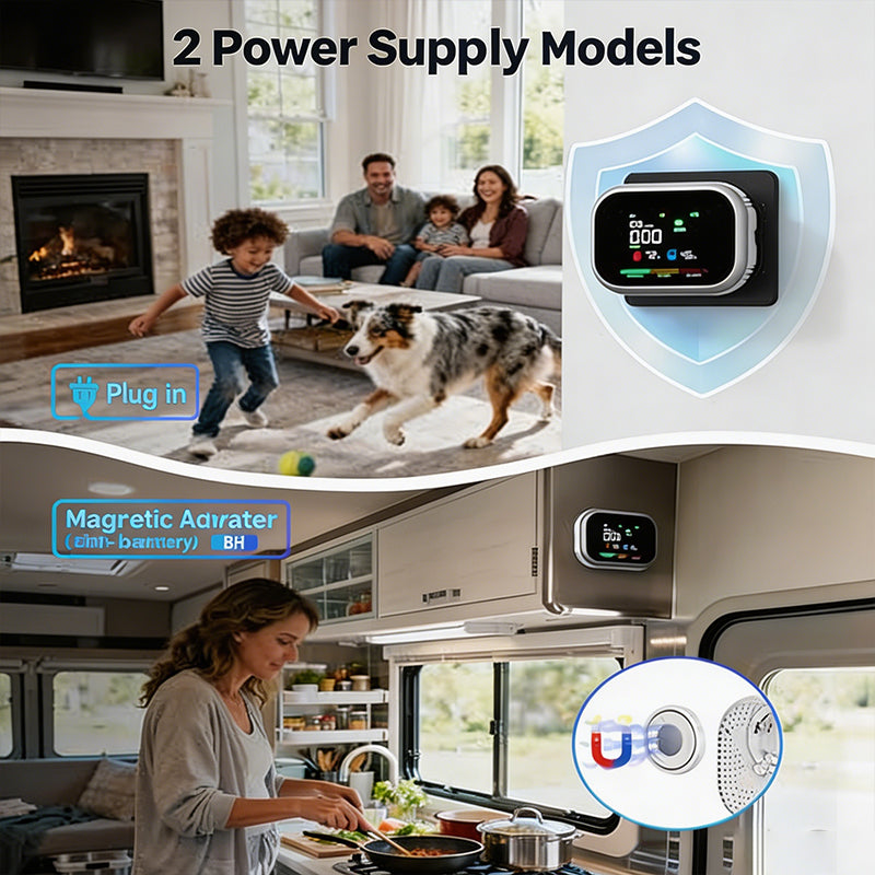 🛡️ Multi-Function Home Air Monitor – LCD Display, Audible Alerts & Battery Backup