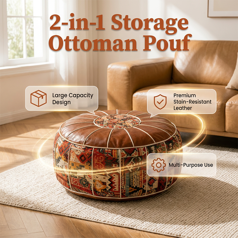 2-in-1 Fillable Storage Ottoman Pouf – Hidden Storage & Footrest