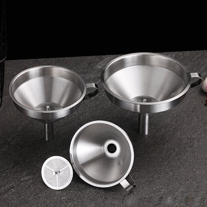 🫗 2-in-1 Stainless Steel Filter Funnel – Removable Fine Mesh Strainer