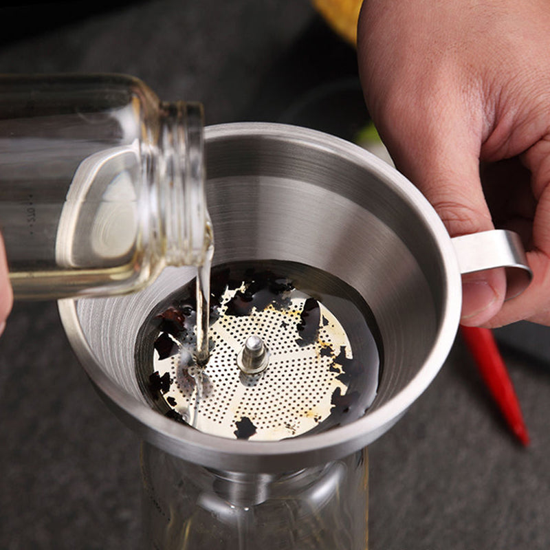🫗 2-in-1 Stainless Steel Filter Funnel – Removable Fine Mesh Strainer