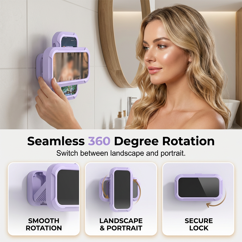 🚿📱 360° Rotating Shower Phone Holder – Splash-Protective Touchscreen Bathroom Case ✨