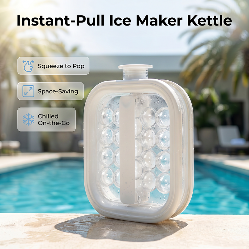 Portable silicone ice ball maker kettle beside a swimming pool
