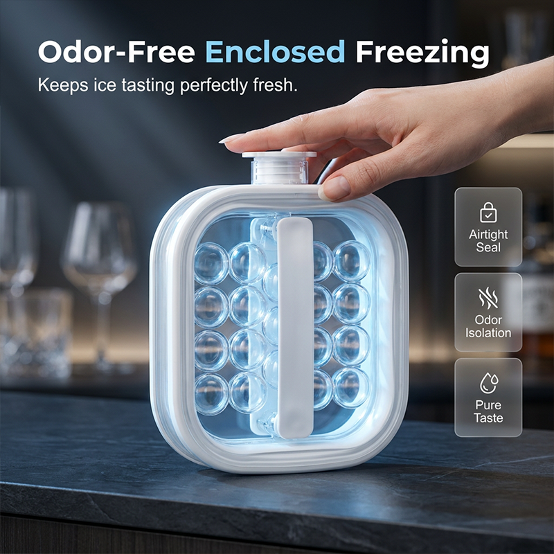 Enclosed silicone ice maker with sealing cap