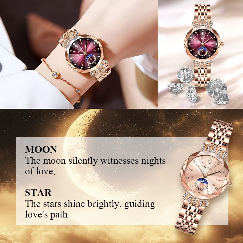 💎Diamond Star & Moon Watch – Elegant & Adjustable Design