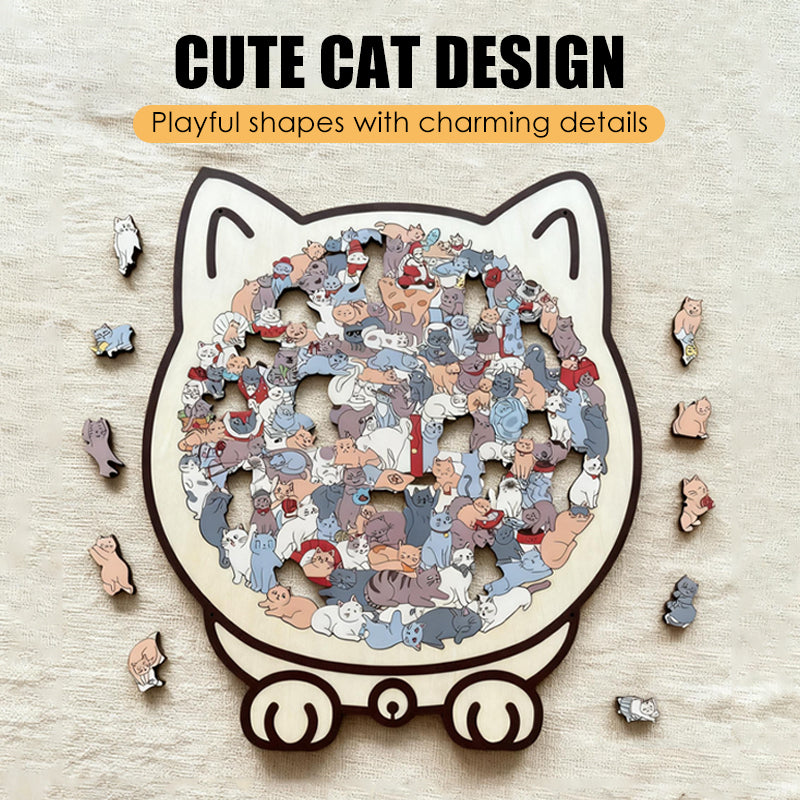 Adorable Cat-Shaped Wooden Jigsaw Puzzle