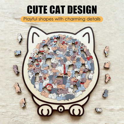 Adorable Cat-Shaped Wooden Jigsaw Puzzle
