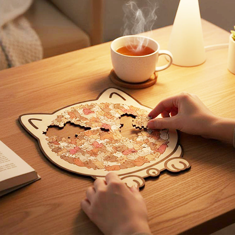 Adorable Cat-Shaped Wooden Jigsaw Puzzle