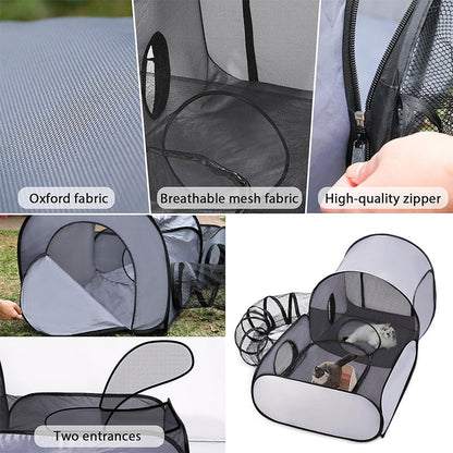 🐱 Cat Play Tent with Tunnel – Spacious Mesh Playpen for Rest & Explore