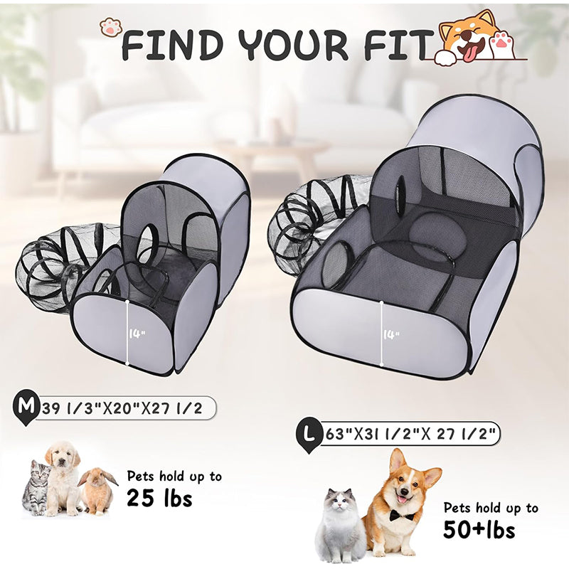 🐱 Cat Play Tent with Tunnel – Spacious Mesh Playpen for Rest & Explore
