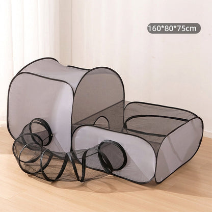 🐱 Cat Play Tent with Tunnel – Spacious Mesh Playpen for Rest & Explore