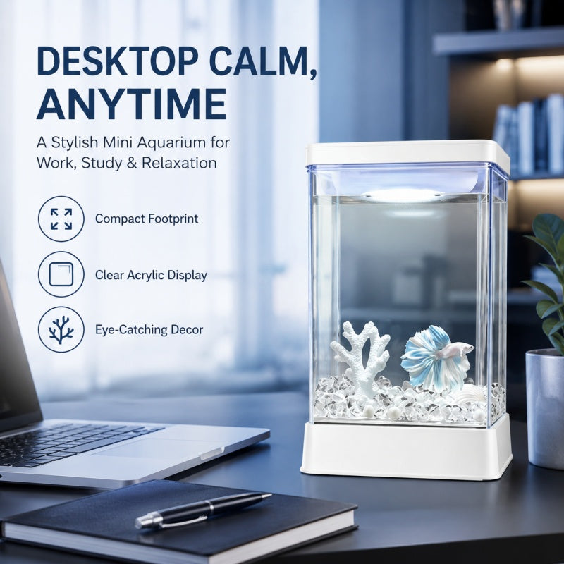 Mini Acrylic Desktop Aquarium – 7-Color LED Light & USB Power