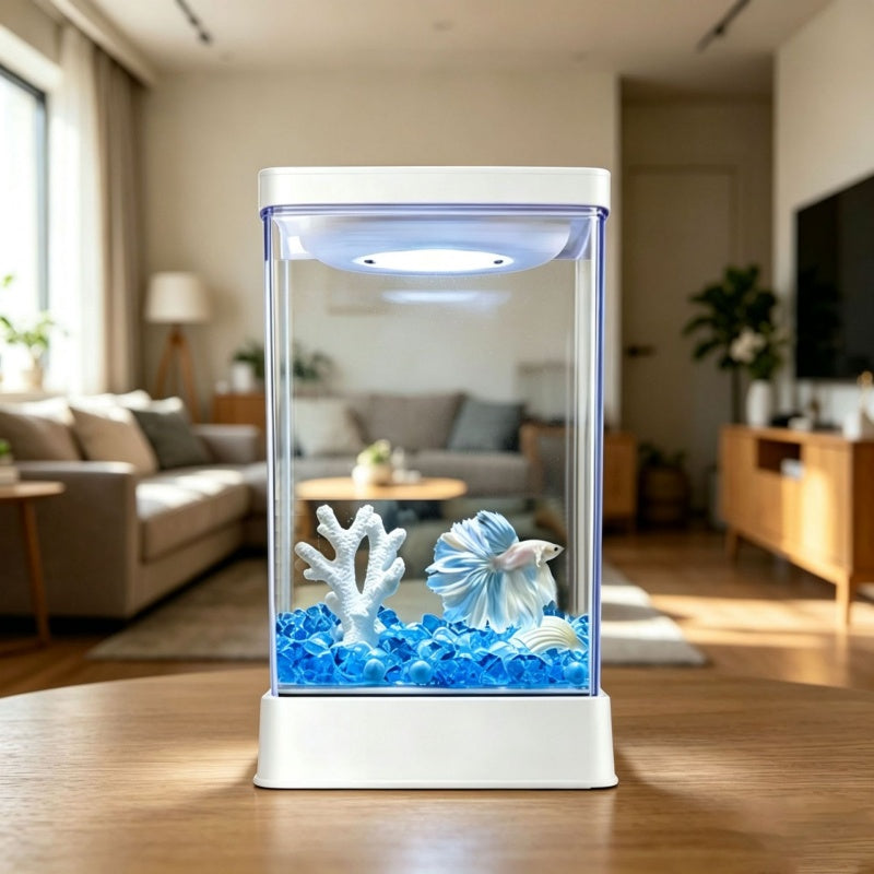 Mini Acrylic Desktop Aquarium – 7-Color LED Light & USB Power