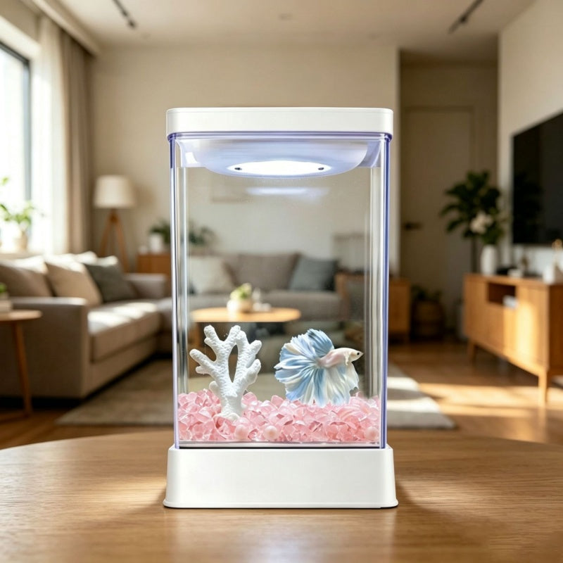Mini Acrylic Desktop Aquarium – 7-Color LED Light & USB Power