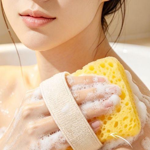 🫧 Soap Pocket Bath Sponge – Quick-Lather Body Scrubber with Hand Strap