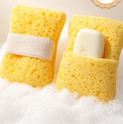 🫧 Soap Pocket Bath Sponge – Quick-Lather Body Scrubber with Hand Strap