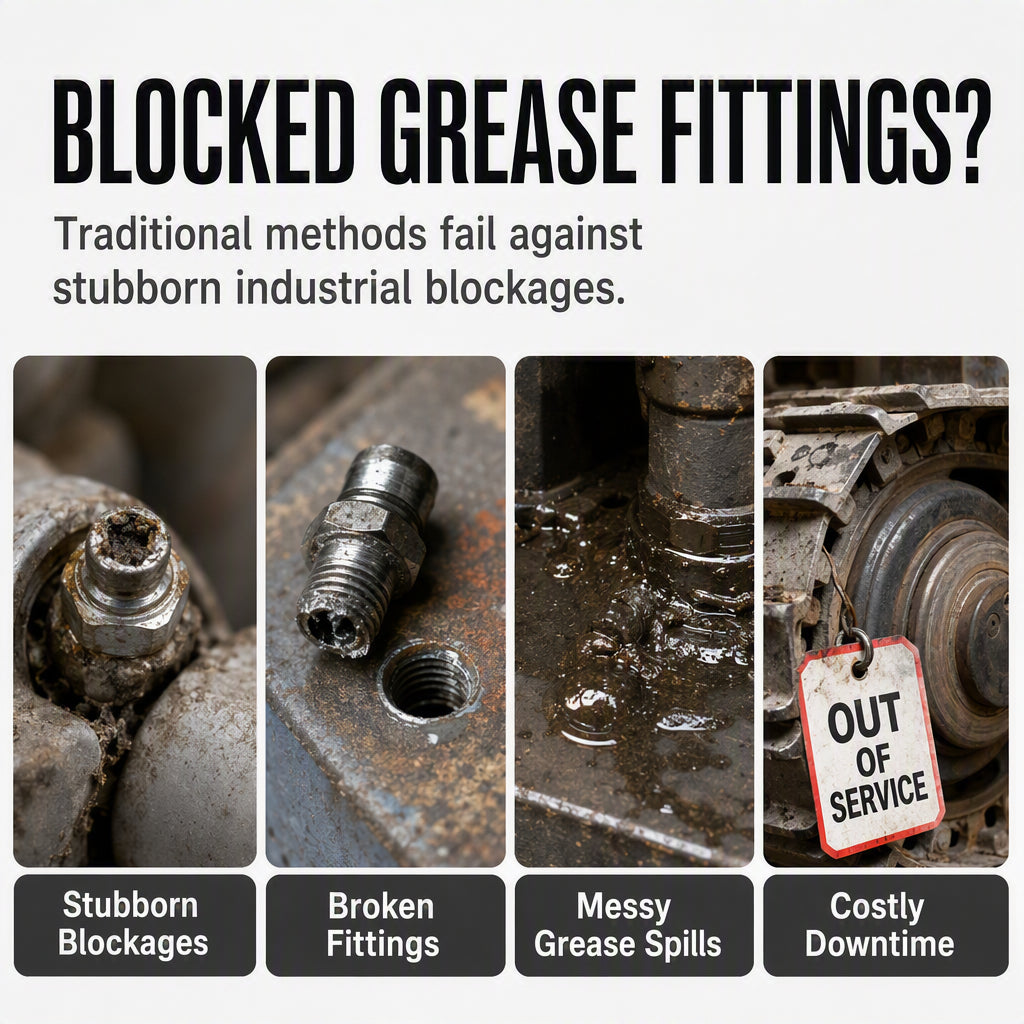 🔧 Heavy Duty Grease Fitting Cleaner Tool – 600 PSI Blocked Grease Fitting Unclogger