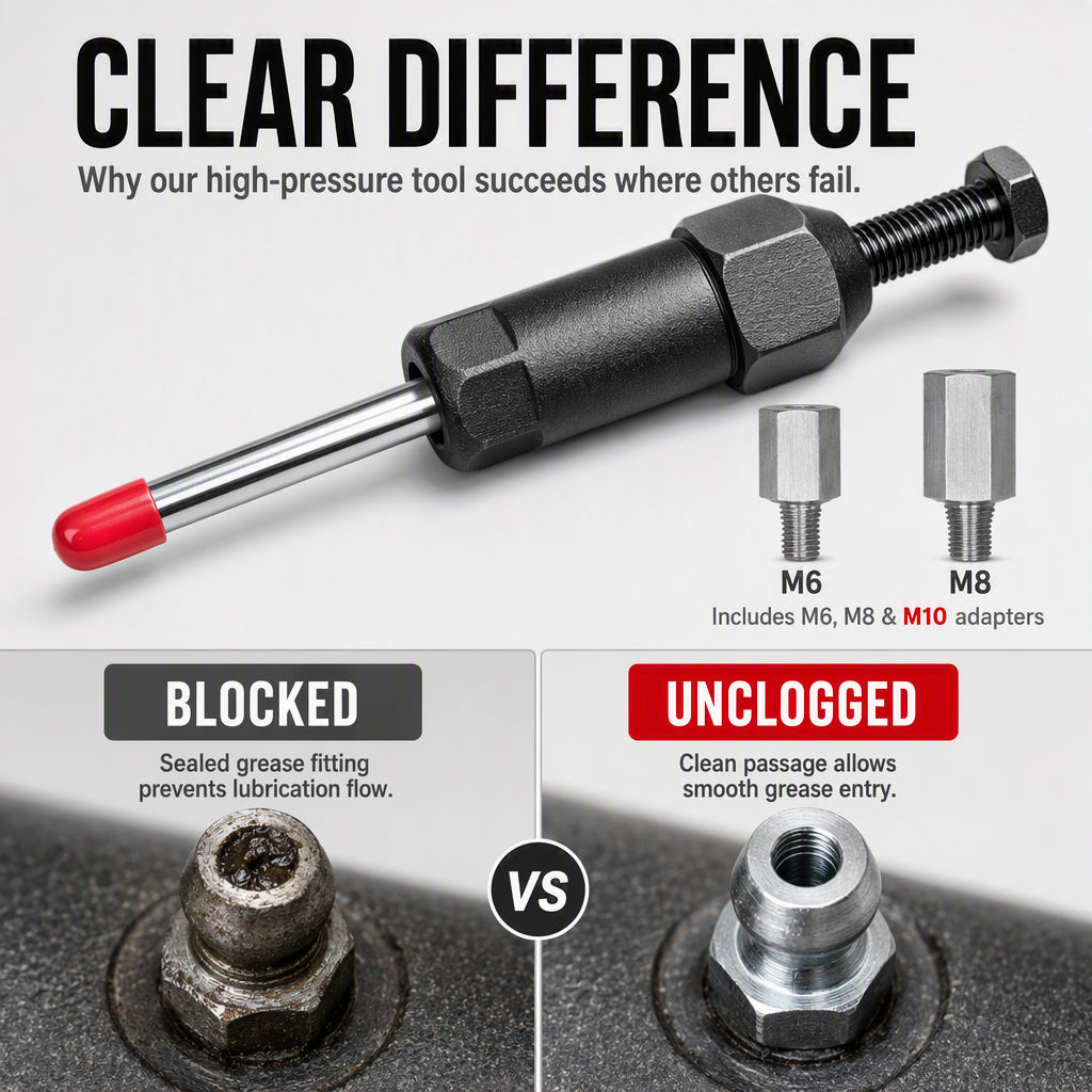🔧 Heavy Duty Grease Fitting Cleaner Tool – 600 PSI Blocked Grease Fitting Unclogger