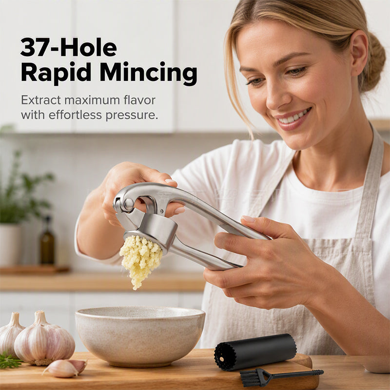 🧄 3-Piece Garlic Press Set – Peel, Press & Clean with Less Mess