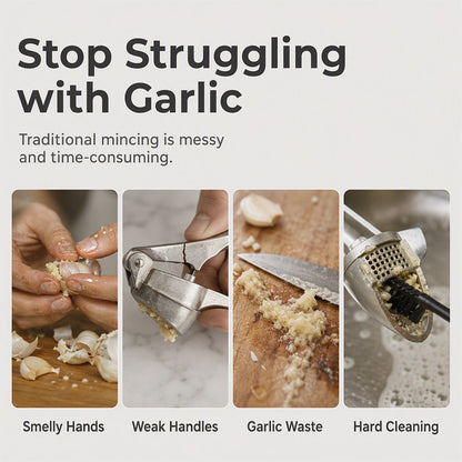 🧄 3-Piece Garlic Press Set – Peel, Press & Clean with Less Mess