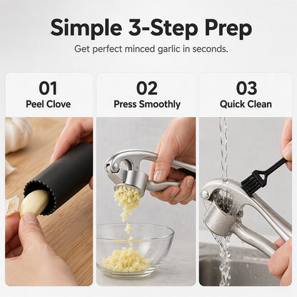 🧄 3-Piece Garlic Press Set – Peel, Press & Clean with Less Mess