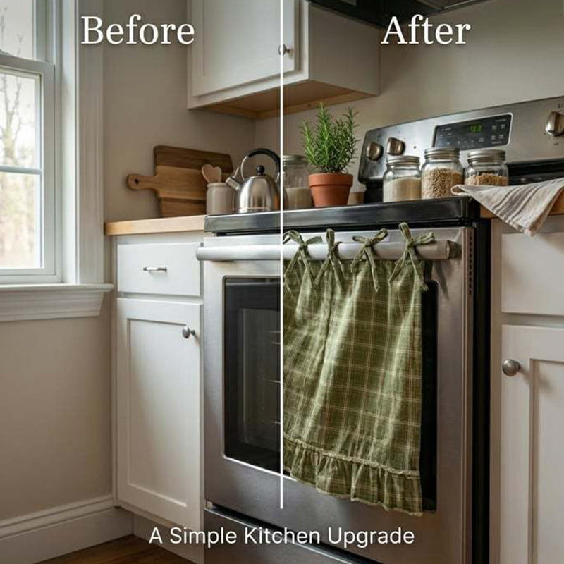 Rustic Plaid Oven Skirt – Tie-On Farmhouse Kitchen Decor