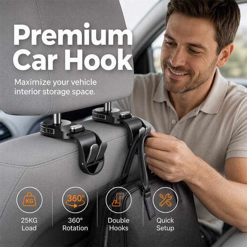 🚗 Car Headrest Hooks – No More Bags Rolling Around
