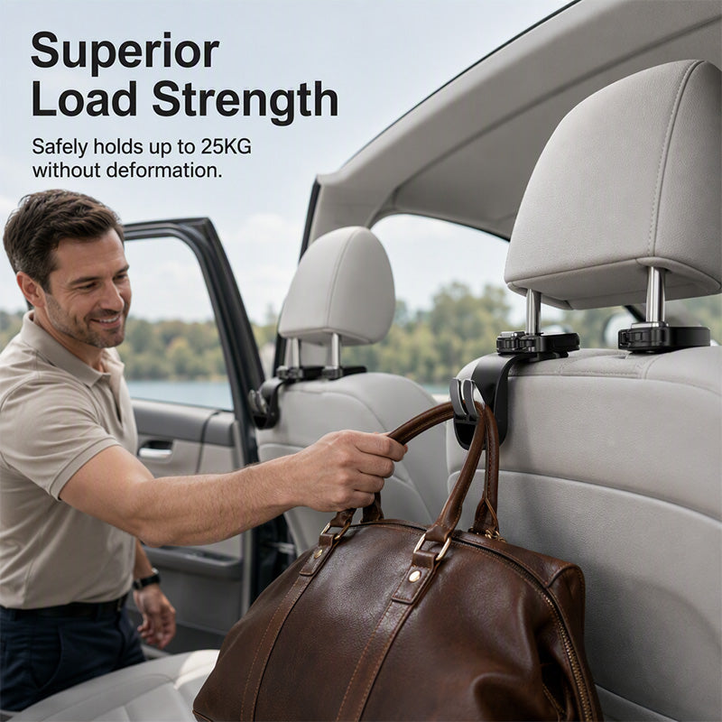 🚗 Car Headrest Hooks – No More Bags Rolling Around