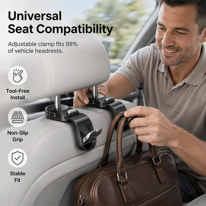🚗 Car Headrest Hooks – No More Bags Rolling Around