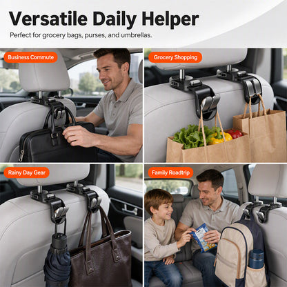 🚗 Car Headrest Hooks – No More Bags Rolling Around
