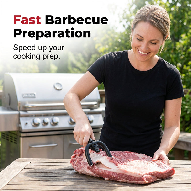 Outdoor barbecue preparation using handheld fat trimmer