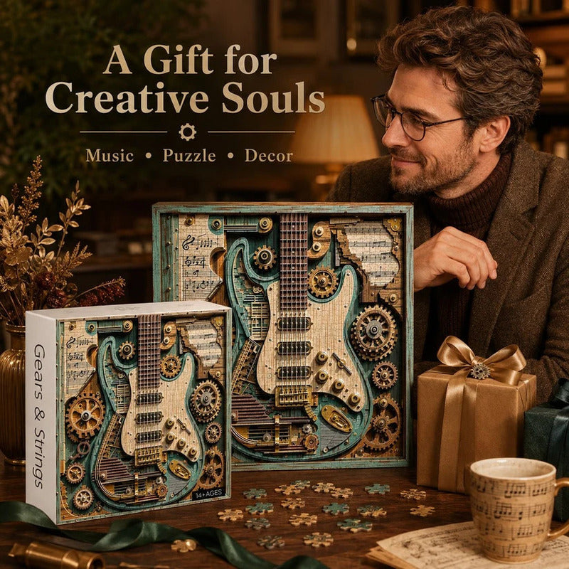 🎸 1000-Piece Steampunk Guitar Puzzle – Build It, Display It!