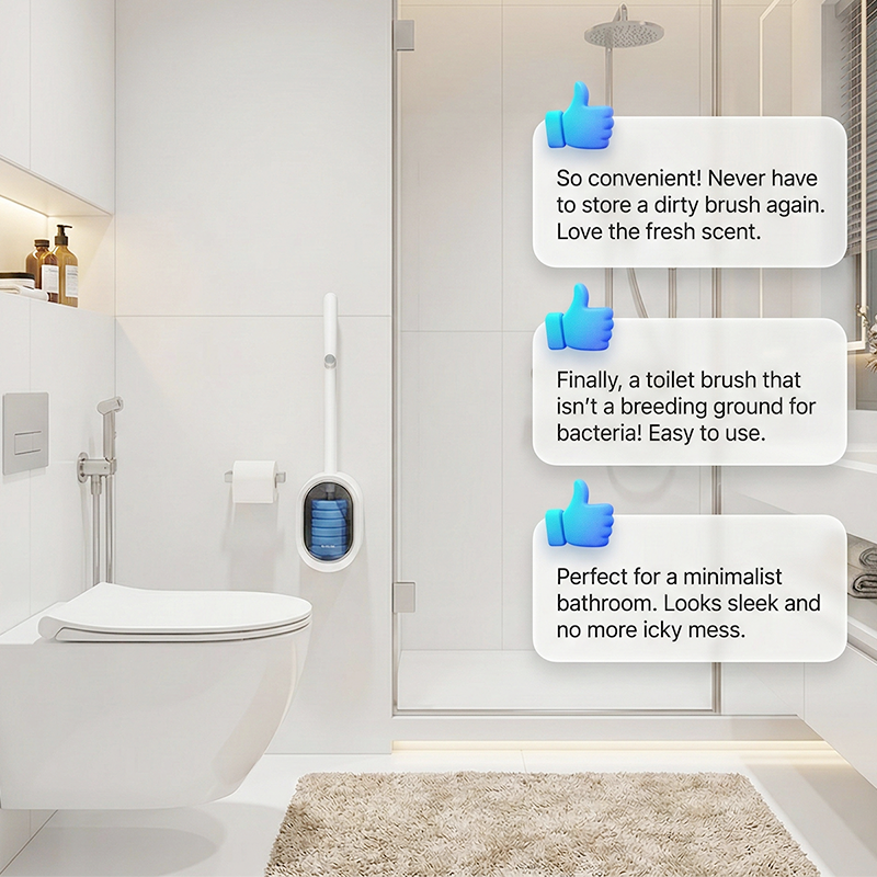 Disposable Toilet Brush System – Clean, Release & Store Without Keeping a Used Brush Head