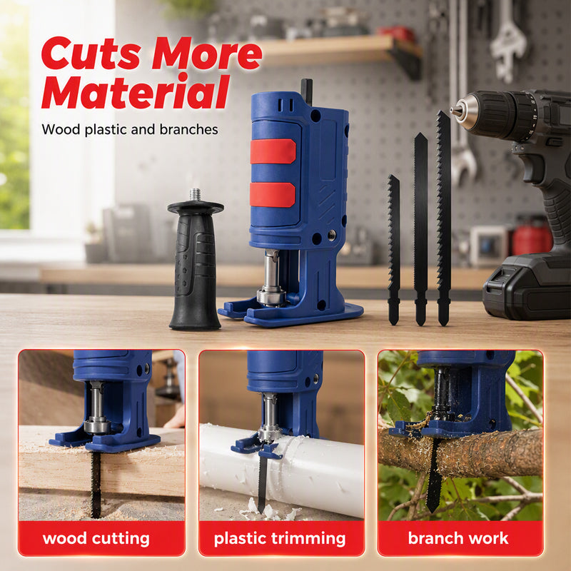 🔧🪚 Electric Drill to Reciprocating Saw Adapter Kit – 3-Blade DIY Cutting Tool Attachment ⚡