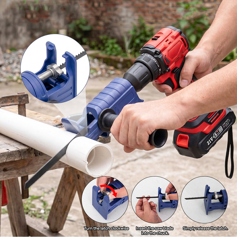 🔧🪚 Electric Drill to Reciprocating Saw Adapter Kit – 3-Blade DIY Cutting Tool Attachment ⚡