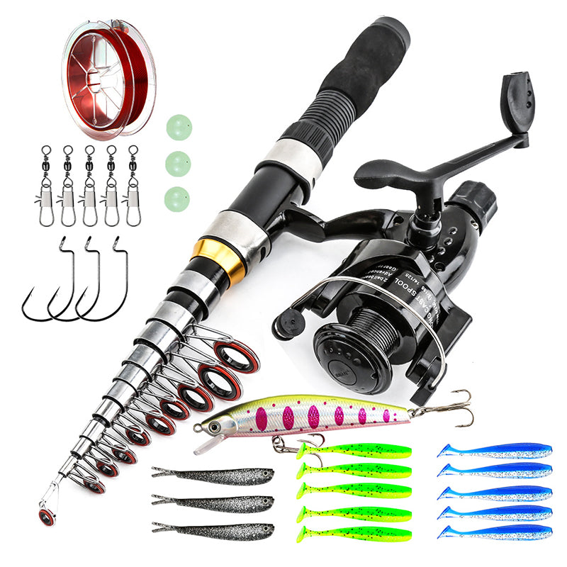 Portable Telescopic Fishing Rod & Reel Kit with Lures and Carry Bag