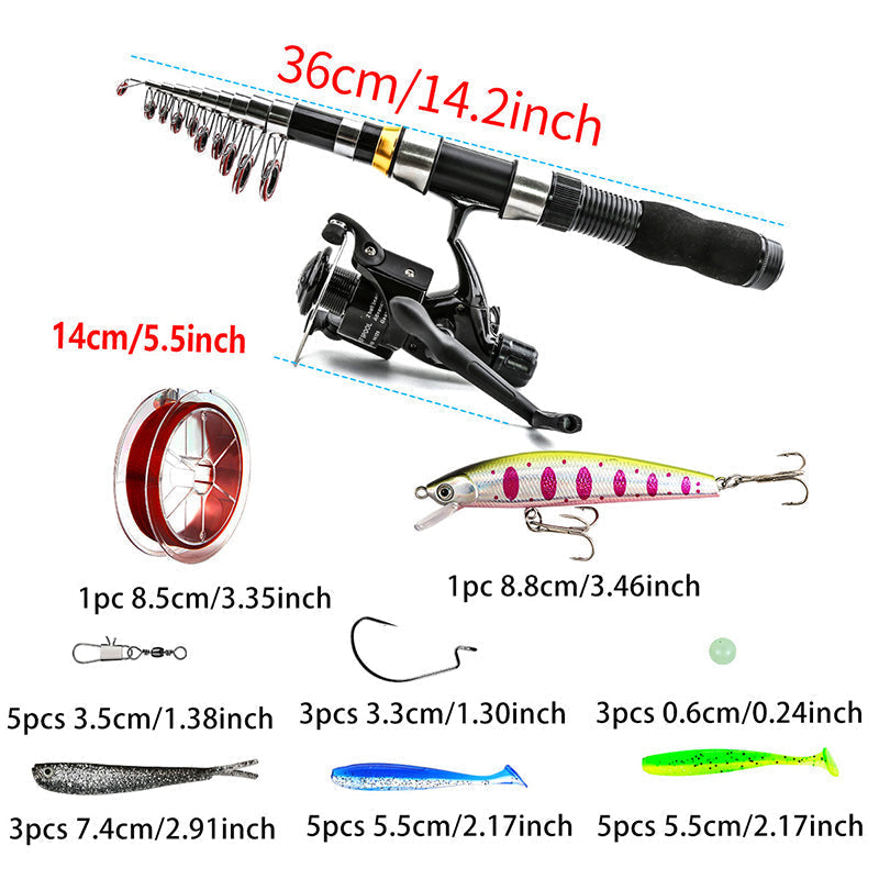Portable Telescopic Fishing Rod & Reel Kit with Lures and Carry Bag