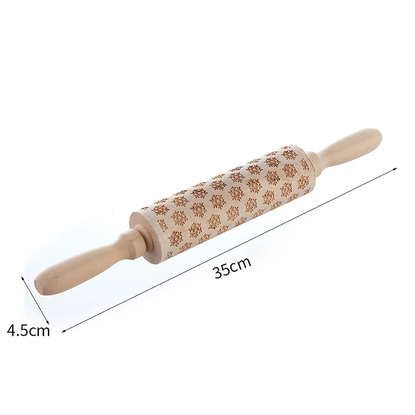 🎄 Christmas Embossed Rolling Pin – Wooden Cookie Pattern Roller for Festive Baking