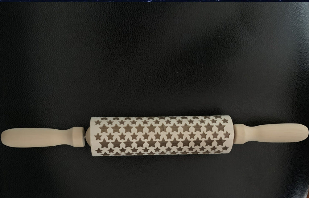 🎄 Christmas Embossed Rolling Pin – Wooden Cookie Pattern Roller for Festive Baking