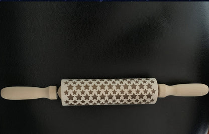 🎄 Christmas Embossed Rolling Pin – Wooden Cookie Pattern Roller for Festive Baking