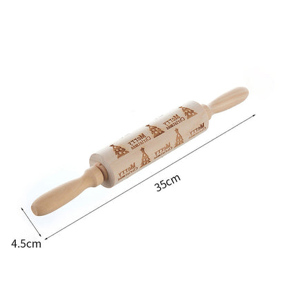 🎄 Christmas Embossed Rolling Pin – Wooden Cookie Pattern Roller for Festive Baking
