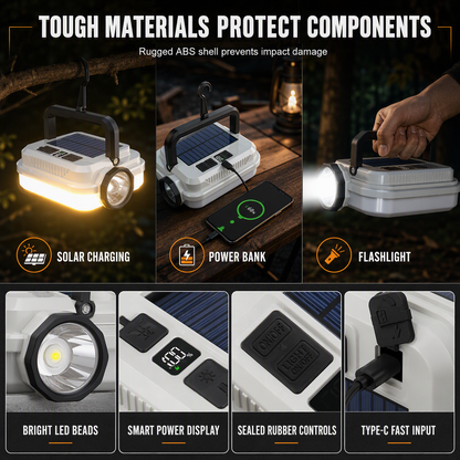 🏕️ Solar Camping Lantern – Dual Light & Emergency Power Bank