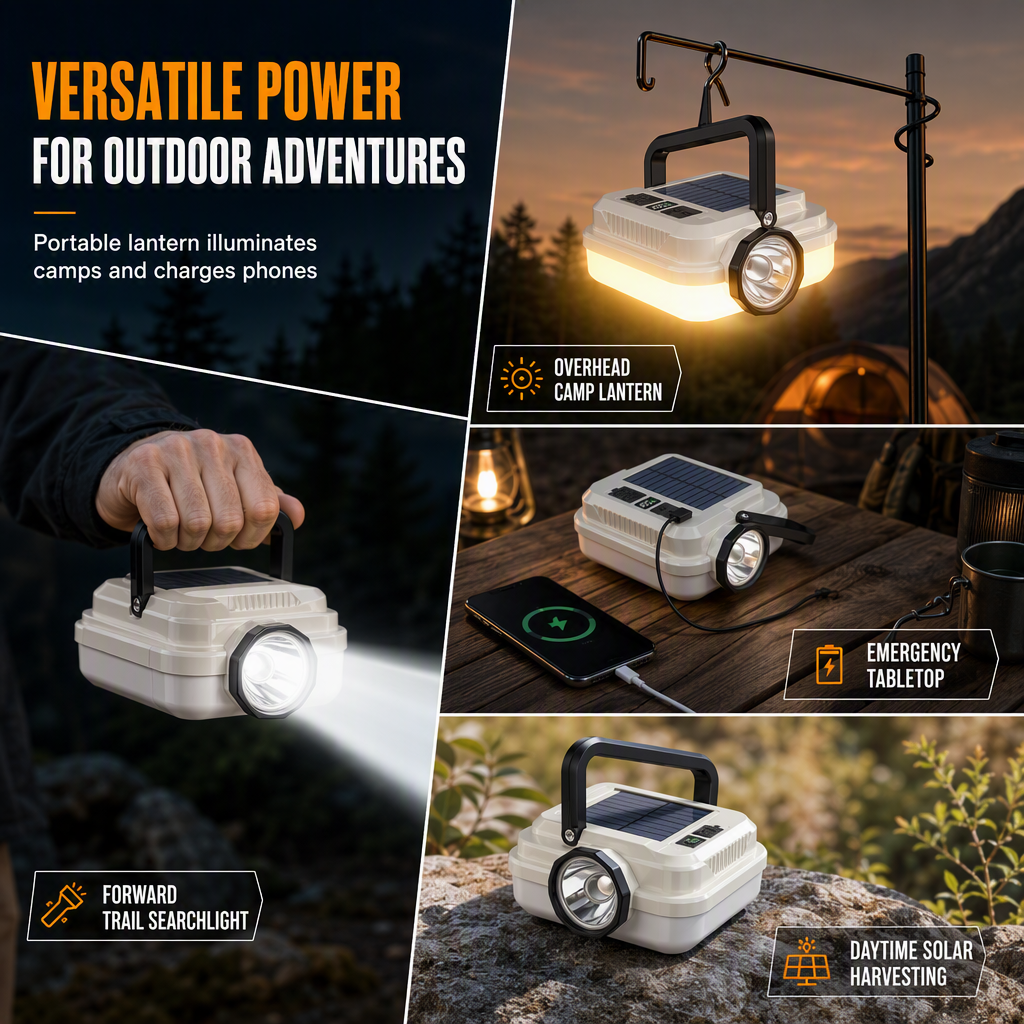 🏕️ Solar Camping Lantern – Dual Light & Emergency Power Bank