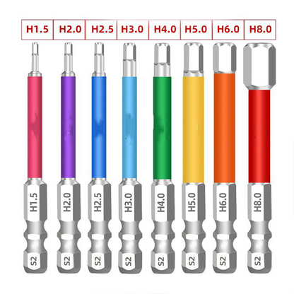 🧲Magnetic Hex Bit Set — 8 Sizes, Color-Coded, S2 Steel, 65mm
